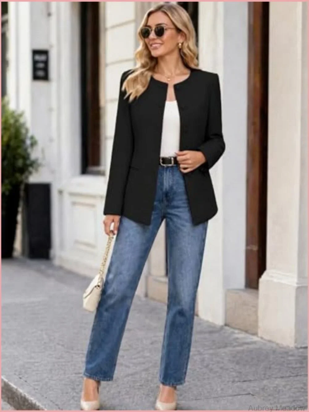Women Long Blazer - Business Casual Button Down Split Hem Work Jacket with